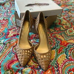 Jessica Simpson Natural Woven Microsuede Pumps